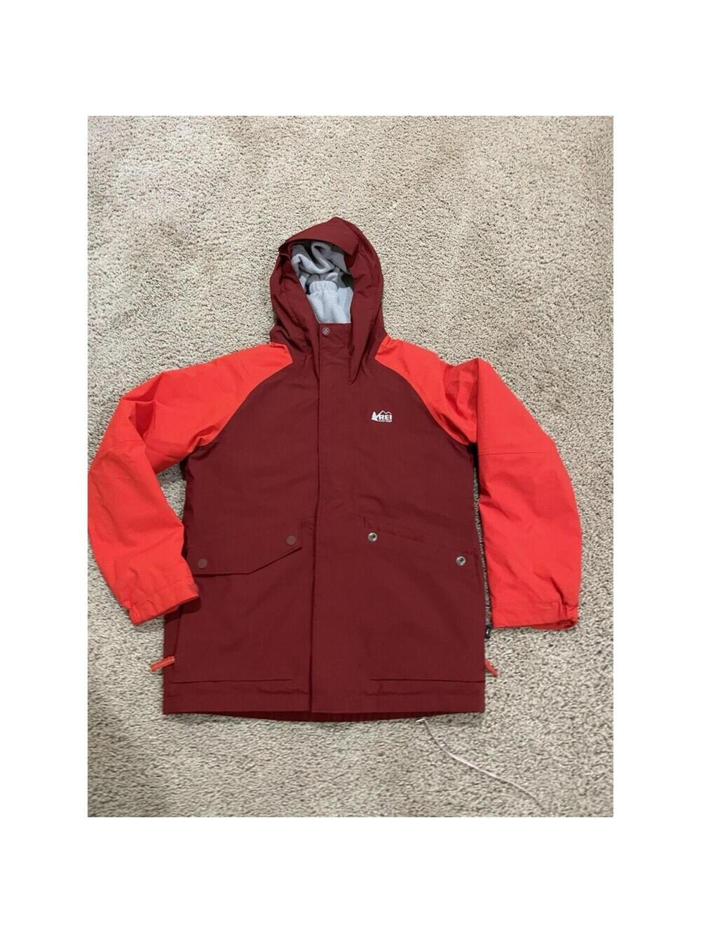 Kids REI Co Op Fleece lined insulated Hooded Jacket  Red Burgundy Size 10-12